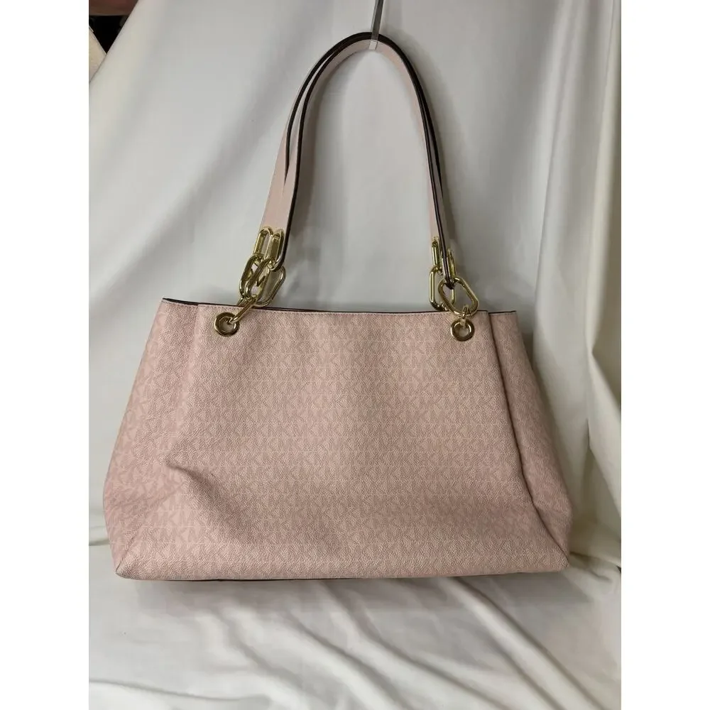 Michael Kors Trisha Large Logo Shoulder Bag Purse Powder Blush Pink